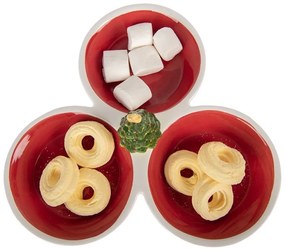 Bielo-červená servírovacia trojmiska so stromčekom - 26*24*10 cm