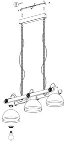 Eglo 43992 - Závesný luster na reťazi LUBENHAM 3xE27/28W/230V