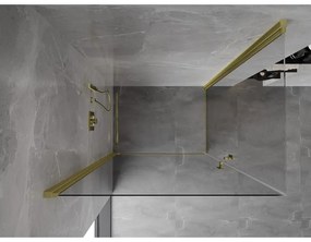 Mexen Mist-B Duo, 2-krídlový výklopný sprchový kút 90 x 70 cm, číre sklo, zlatý matný profil, 8A2-090-070-55-00