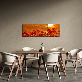 Obraz rozkvitnutého lánu s tulipánmi (s hodinami) (90x30 cm)