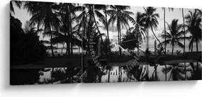 Obraz tropického ostrova (s hodinami) (90x30 cm)