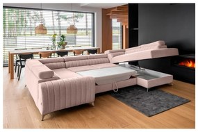 Ružová rozkladacia/s úložným priestorom rohová pohovka (pravý roh/do tvaru "U") Louis – ELTAP