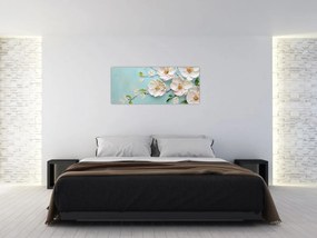 Obraz - Kvietky na modrom pozadí (120x50 cm)