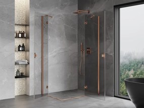 Mexen Mist-H Duo, 2-krídlový výklopný sprchový kút 85 x 115 cm, číre sklo, medený matný profil, 8A5-085L-115P-65-00