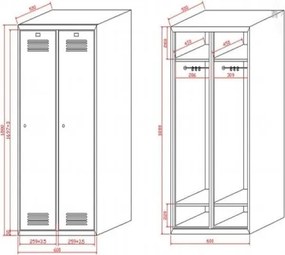 Kovová šatníková skrinka S2, 2-dverová, 1800 x 600 x 500 mm, otočný zámok, modré dvere