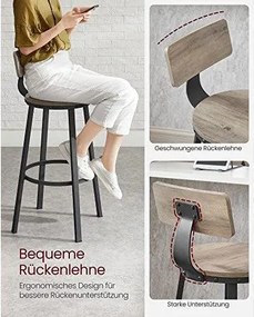 Sada 2 barových stoličiek, s operadlom, oceľovým rámom, greige a čierna farba