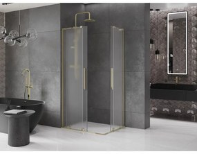 Mexen Velar L Duo, sprchový kút s posuvnými dverami 90 x 80 cm, 8mm sklo námraza, zlatá lesklá, 871-090-080-02-33-50