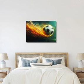Sklenený obraz - Futbalová lopta v lete (70x50 cm)