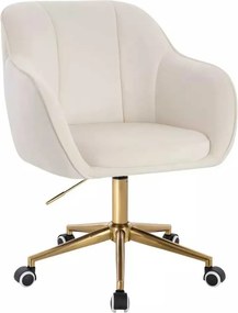 LuxuryForm DESIGN Stolička AVOLA VELUR na zlatej podstave s kolieskami - biela
