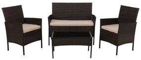 Záhradná súprava 2 kresiel, pohovky a stolíka HWC-N98 - hnedá, vankúš krémová