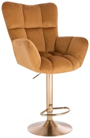 LuxuryForm DESIGN Barové kreslo AURORA VELUR na zlatom tanieri - hnedé