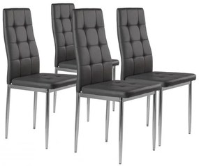 Sada 4 stoličiek do obývačky alebo jedálne, jednoduché prešívané stoličky, chrómové nohy, sivá ekokoža