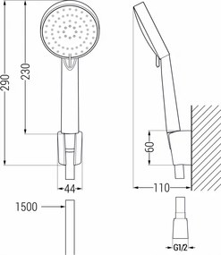 Mexen príslušenstvo - 1-bodový ručný sprchový set R-75, čierna, 785755052-70