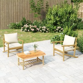 Záhradné stoličky 2 ks s krémovo-bielymi vankúšmi bambus 363462