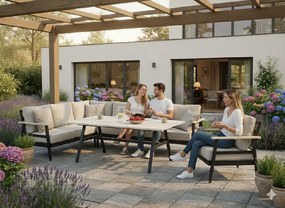 CH Rohový hliníkový záhradný nábytok - antracit, béžové vankúše