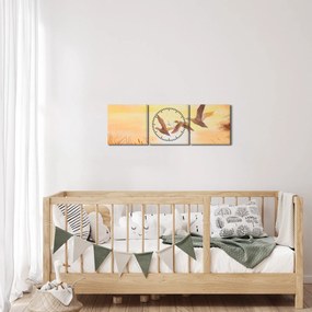 Obraz - Žeriavy pri západe slnka (s hodinami) (90x30 cm)