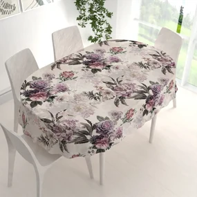 Biante Dekoračný oválny obrus Parma PM-112 Fialové kvety na smotanovom 80x120 cm