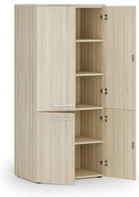 Kancelárska policová skriňa PRIMO WOOD, polené dvere, 800 x 500 x 1781 mm, dub prírodný