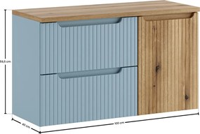 Závěsná skříňka pod umyvadlo Nova Denim s deskou a košem na prádlo 100 cm modrá/dub coast eovke