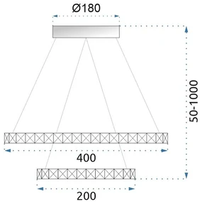 Toolight - LED závesné svietidlo Vegas 40+60cm + diaľkové ovládanie, biela, OSW-07858