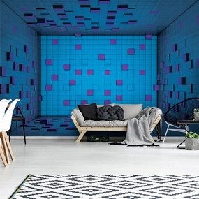 Fototapeta - 3D miestnosť z modrých kociek (254x184 cm)