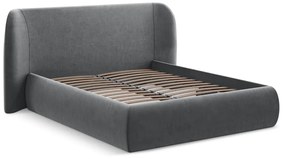 Tmavosivá čalúnená dvojlôžková posteľ s úložným priestorom s roštom 180x200 cm Hauke – Makamii