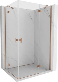 Mexen Mist-H Duo, 2-krídlový výklopný sprchový kút 75 x 90 cm, číre sklo, medený matný profil, 8A5-075L-090P-65-00