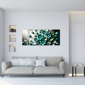 Obraz - 3D tyrkysové kvety (120x50 cm)