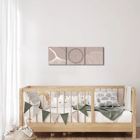 Obraz - Béžové listy N⁰1 (s hodinami) (90x30 cm)