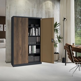 Kancelárska kovová skrinka na dokumenty JAN II, Eco Design: antracit/orech