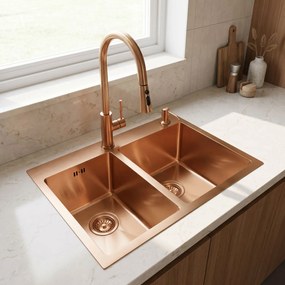 Rea Toby, 1.5-komorový nerezový drez 560x480x210 mm, medená matná, ZLE-06416