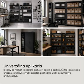 Úzky kovový archivačný regál na dokumenty čierny, 250x1850x600 mm: TIM