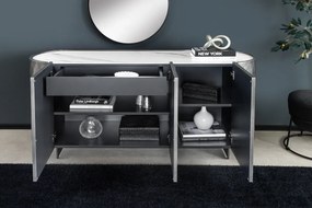 Komoda REFLECTION 150cm 3D efekt antracit s keramickou mramorovou doskou biela