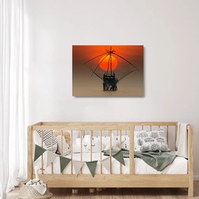 Sklenený obraz - Východ slnka, jazero Pakpra (70x50 cm)
