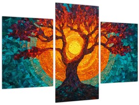 Obraz - Strom života a slnko v mozaike (90x60 cm)