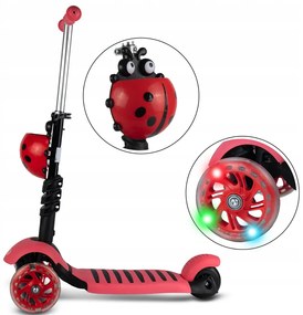 Detská trojkolesová balančná kolobežka s LED kolieskami - lienka