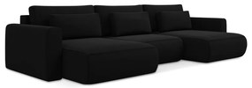 Čierna zamatová rozkladacia/s úložným priestorom rohová pohovka (do tvaru "U") Kapua – Makamii