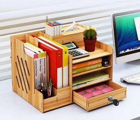 DIY organizér na dokumenty s uzamykateľnou zásuvkou tmavé drevo 137-2 Tmavé drevo