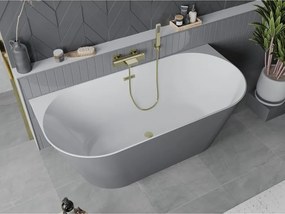Mexen Oval Slim, voľne stojaca vaňa ku stene, 170 x 80 cm, biela-šedá, zlatý matný prepad, 52661708062-55