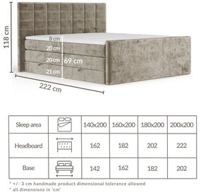 Svetlohnedá boxspring posteľ s úložným priestorom 180x200 cm Ava – Maison de Rêve