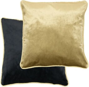 Čierny zamatový vankúš obšitý krúteným zlatým povrázkom Velvet black - 45*10*45cm