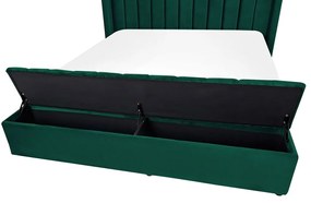 Zamatová posteľ s úložným priestorom 160 x 200 cm zelená NOYERS Beliani