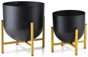 KOVOVÝ KVETINÁČ SO STOJANOM SWEN BOULE SADA 2KS 20X22 CM+16X17 CM ČIERNA/ZLATÁ
