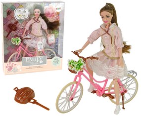 Lean Toys Bábika Emily v ružových šatách na bicykli