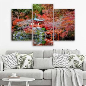 Obraz na plátně třídílný Japonsko Červená krajina - 120x80 cm