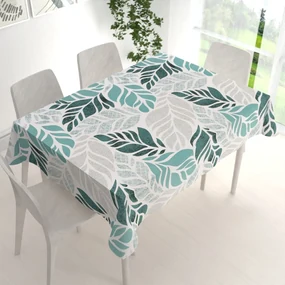 Biante Bavlnený obdĺžnikový obrus Sandra SA-572 Sivo-modrozelené abstraktné listy na bielom 100x160 cm