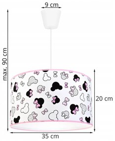 Detské závesné svietidlo Minnie, 1x textilné tienidlo so vzorom, (fi 35cm)