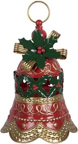 Červeno-zelená vianočná kovová dekorácia zvonček - Ø 21*29 cm