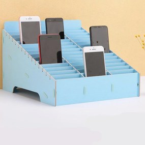 Drevený DIY stojan na mobilné telefóny 30ks modrý