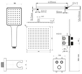 Sapho Sapho, SMART SELECT podomietková termostatická sprchová súprava, 2 výstupy, vystúpenie, čierna mat, RP042B-01